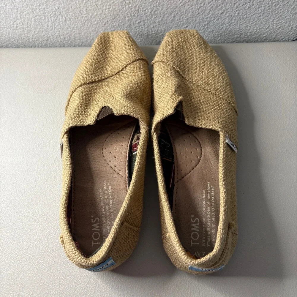 Toms Classic Alpargata Tan Burlap Slip On Shoes W7.5 Woven Flats Comfy